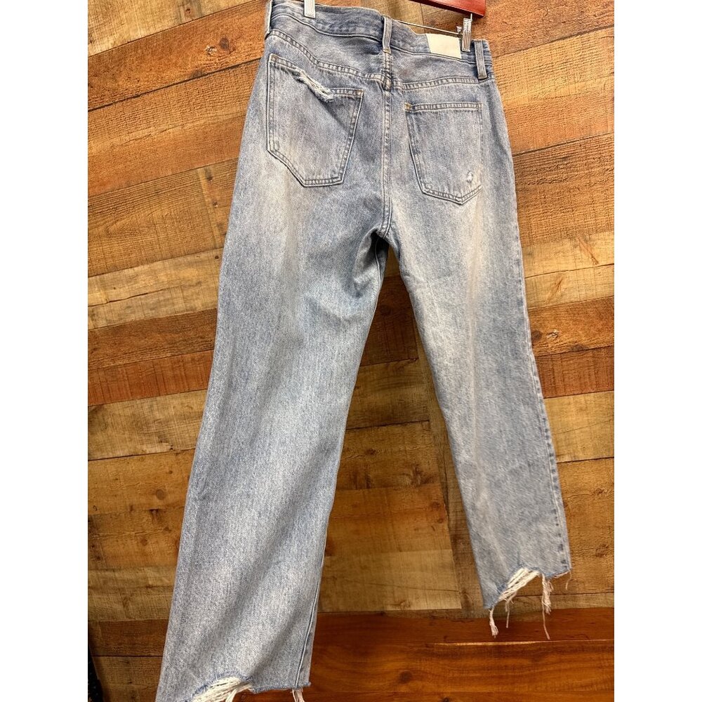Pistola Distressed High-Rise Straight-Leg Jeans Size 30 Light Wash Frayed Hem - Picture 4 of 8